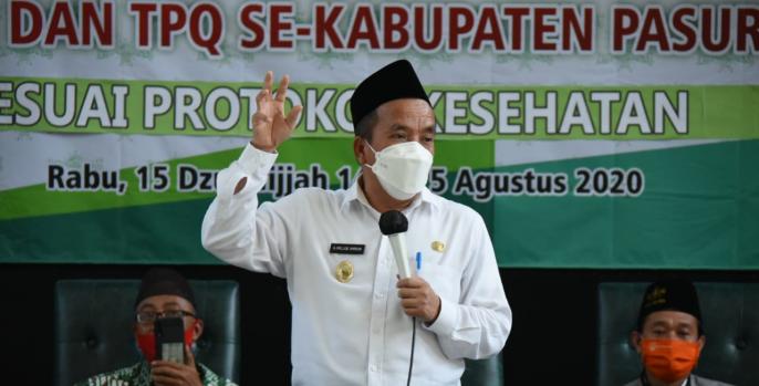 Wabup Pasuruan gelar sosialisasi protokol kesehatan di hadapan guru ngaji se-Kabupaten Pasuruan. (Foto: Dok Humas). (Foto: Dok Humas)