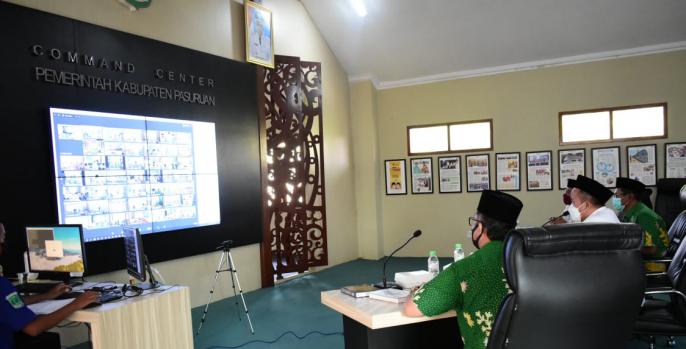 Bupati Pasuruan saat hadiri acara khotmil quran secara daring. (Foto: Dok Humas)
