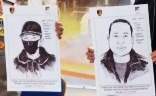 Sketsa wajah dua pelaku yang menewaskan bos pelayaran Kamis lalu di Kelapa Gading, Jakarta Utara. (Foto:Antara)