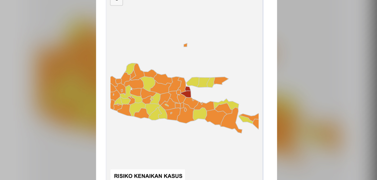 Data peta resiko dari pemerintah pusat, yang menunjukkan Surabaya dan Sidoarjo masuk dalam zona merah
