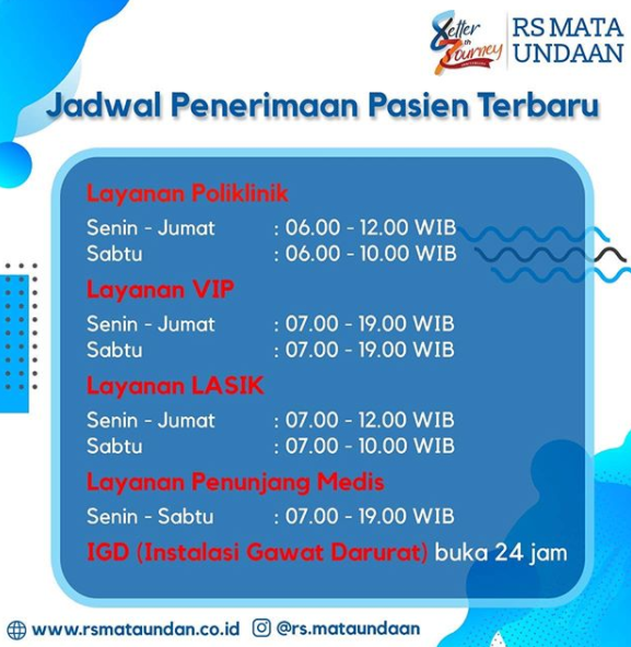 Jadwal penerimaan pasien di Rumah Sakit Mata Undaan atau RSMU. (Grafis: Instgaram @rs.mataundaan)