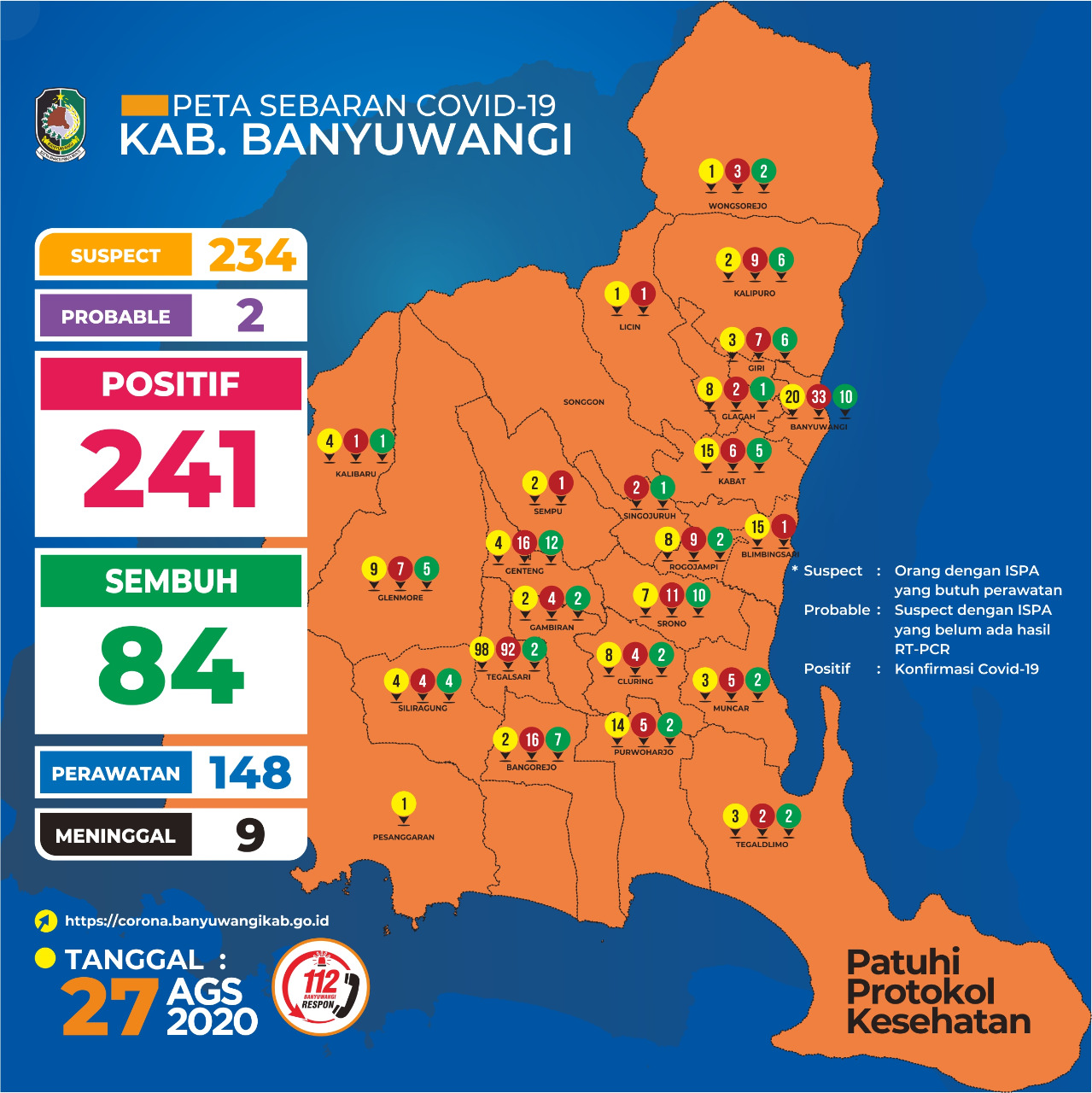 Peta sebaran kasus Covid-19 di Banyuwangi (foto: istimewa)