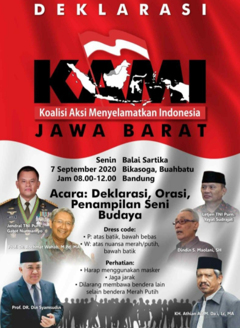 Pamflet rencana deklarasi KAMI Jawa Barat, pada Senin 7 September 2020. (Foto: Dok. KAMI)