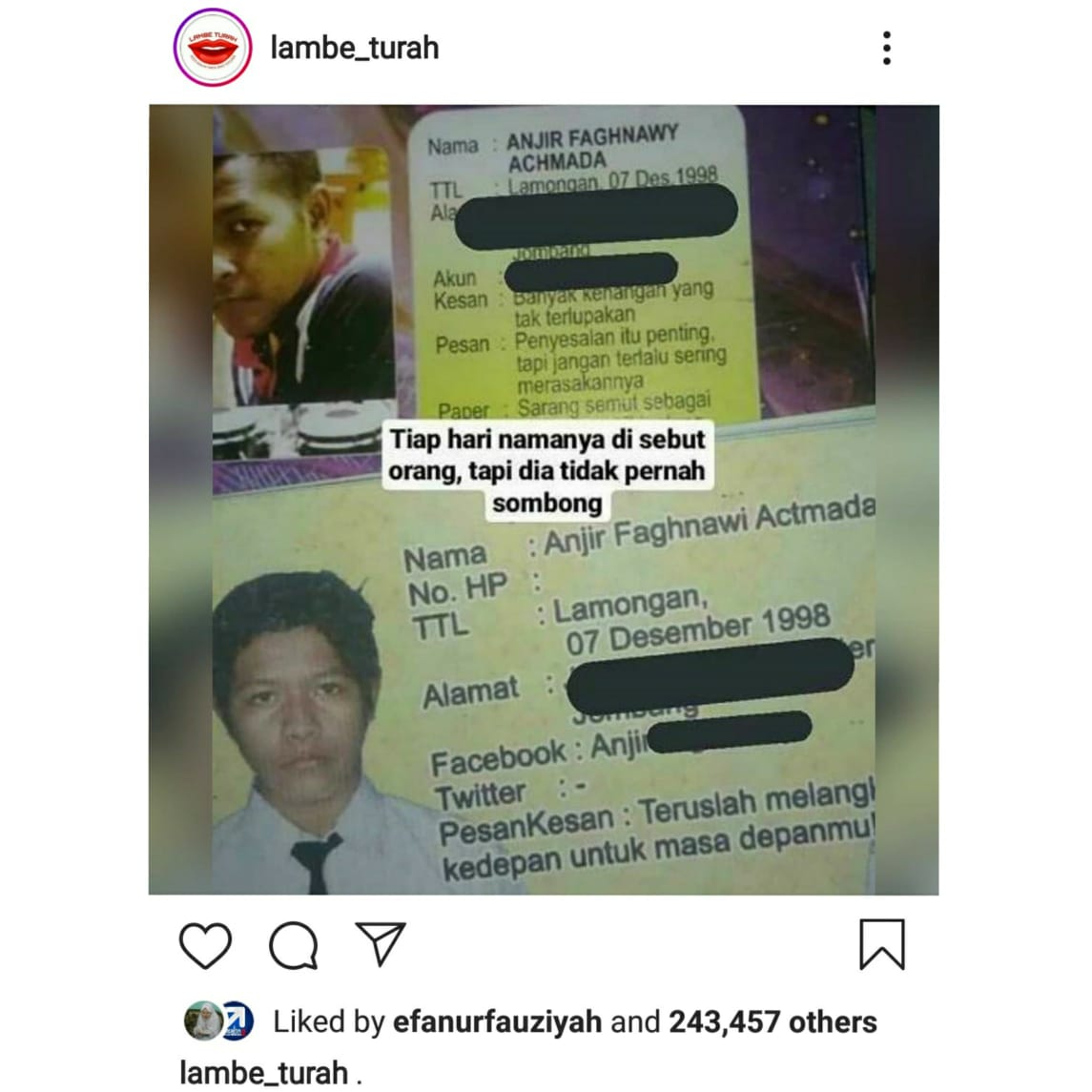 Pemuda bernama Anjir di Jombang yang viral. (Dok @lambe_turah)