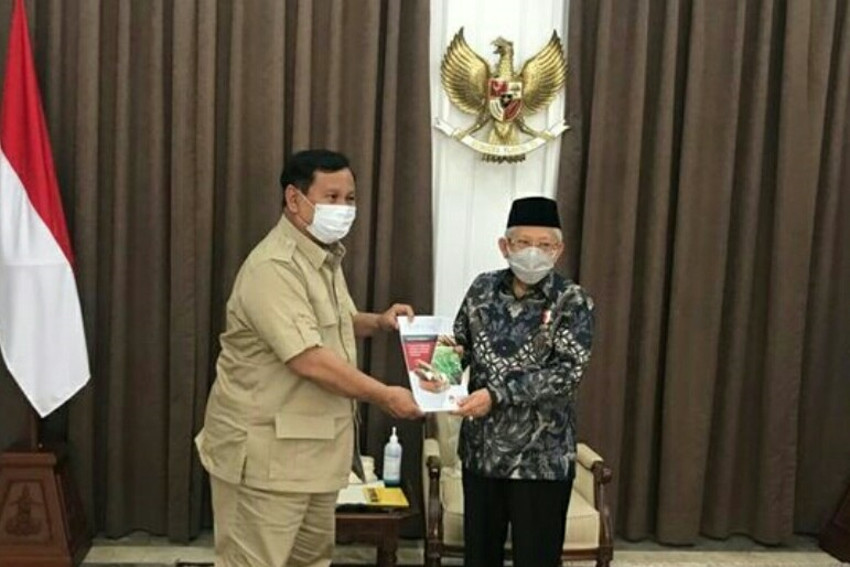 Wapres KH Ma'ruf Amin menerima kunjungan Menhan Prabowo Subianto di rumah dinas Wapres di Jalan Diponegoro, Menteng, Jakarta Pusat, Kamis 3 September 2020. Mereka berdua membahas soal lumbung pangan untuk mengantisipasi dampak pandemi. (Foto: Setwapres)