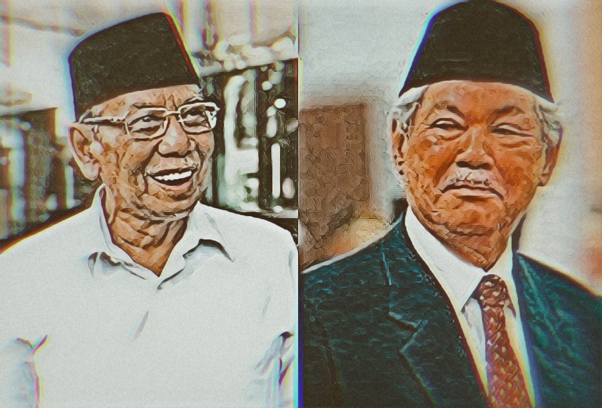 KH A Hasyim Muzadi dan Prof Abdul Malik Fadjar (almaghfurlahum). (Ilustrasi: fa-vidi/Ngopibareng.id)