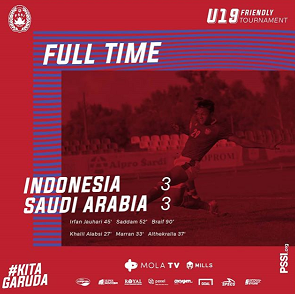Laga akhir International Friendly U-19 Tournament 2020, antara Timnas Indonesia U-19 vs Arab Saudi, Jumat 11 September 2020. (Foto: Instagram PSSI) 