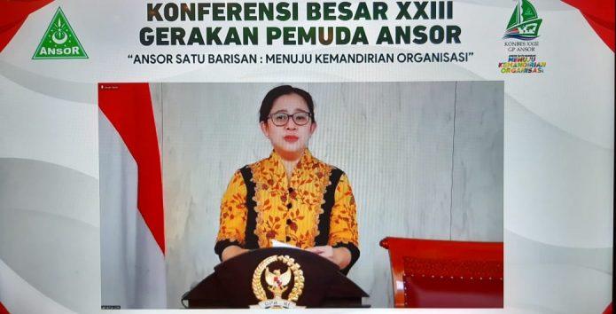 Ketua DPR RI Puan Maharani menyampaikan Orasi Kebangsaan di Konferensi Besar ke-23 GP Ansor, di Minahasa, Sulawesi Utara. (Foto: imam kusnin ahmad)