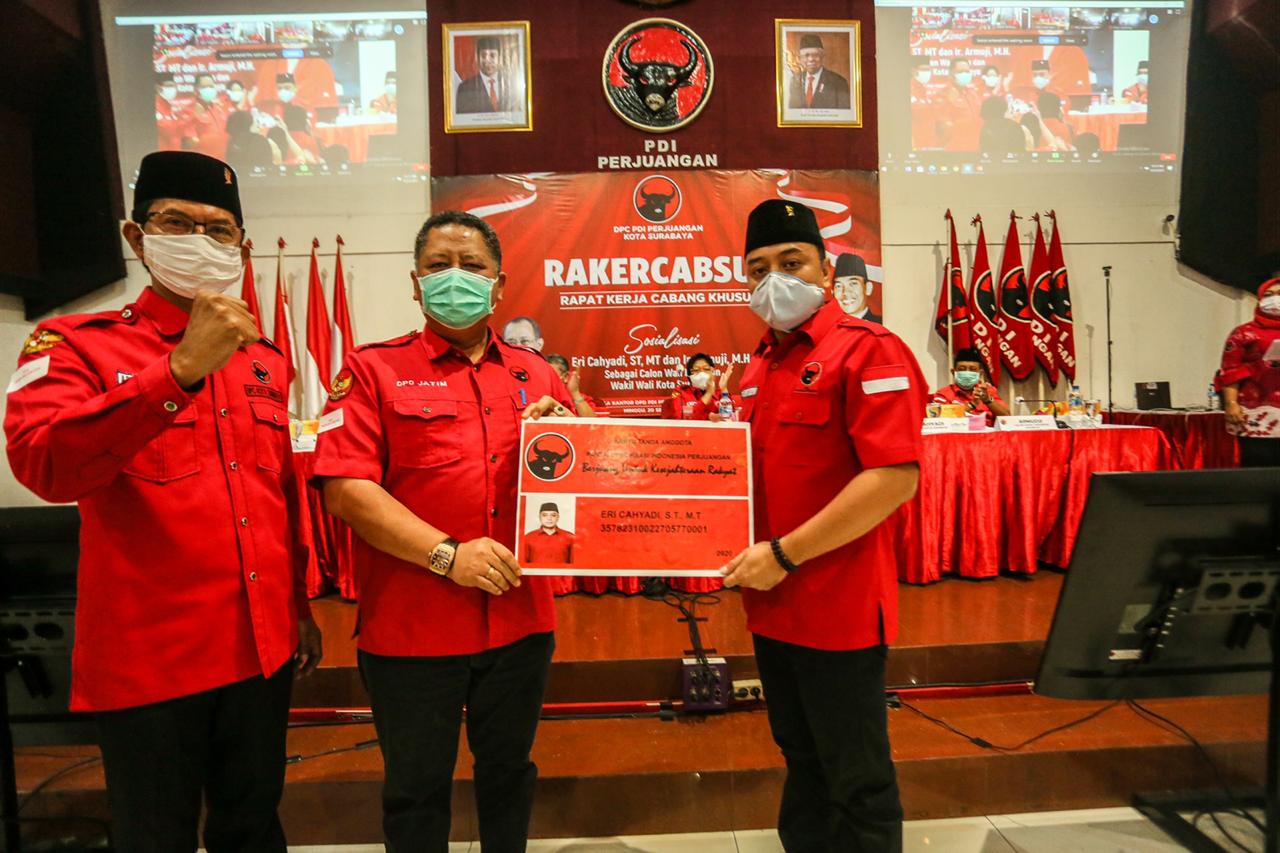 Eri Cahyadi saat mengikuti Rakercabsus DPC PDIP Kota Surabaya, Sabtu, 20 September 2020. (Foto: Alief Sambogo/Ngopibareng.id)