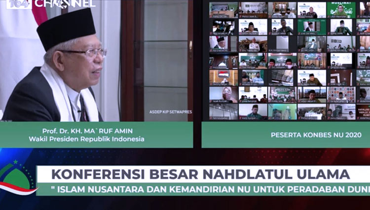 Wakil Presiden KH Ma'ruf Amin saat Konbes Nahdlatul Ulama via daring, Rabu 23 September 2020. (Foto: istimewa)