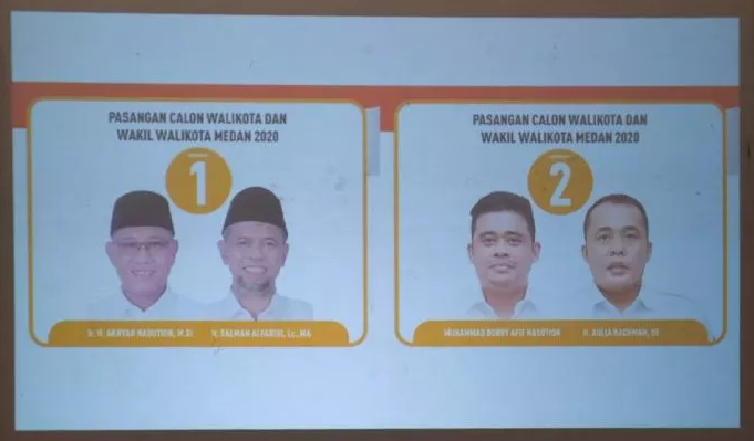 Pilkada Medan 2020 diikuti dua pasangan calon, yakni Akhyar Nasution-Salman Alfarisi dan Bobby Nasution-Aulia Rachman. (Foto: Tangkapan layar grafis KPU Medan)