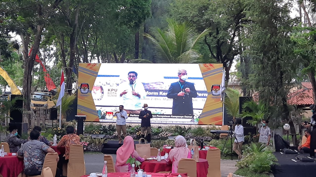 KPU Surabaya gelar kampanye damai di Hotel Singgasana, Surabaya, Sabtu, 26 September 2020. (Foto: Alief Sambogo/Ngopibareng.id)