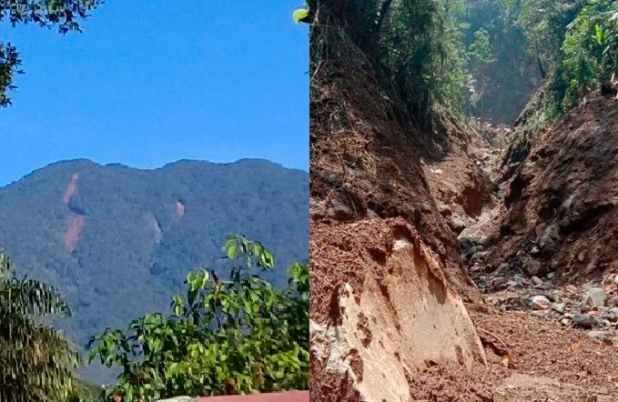Fenomena Gunung Salak, Bogor, Jawa Barat, yang dikabarkan terbelah. (Foto: Twitter @BNPB_Indonesia)