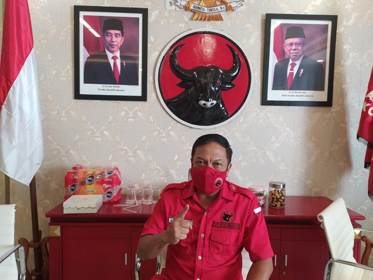 Ketua Badan Pemenangan Pemilu (Bappilu) PDI Perjuangan Surabaya, Anas Karno, percaya diri PDIP akan mencetak kemenangan ke-4 di Pilwali Surabaya mendatang. (Foto: Alief Sambogo/Ngopibareng.id)