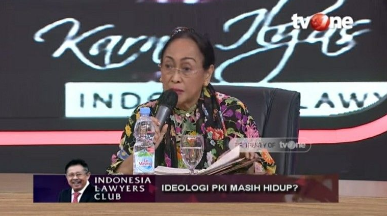 Sukmawati Soekarnoputri saat menjadi pembicara di ILC di TV One, Selasa 29 September 2020 malam. (Foto: Tangkapan layar TV One)