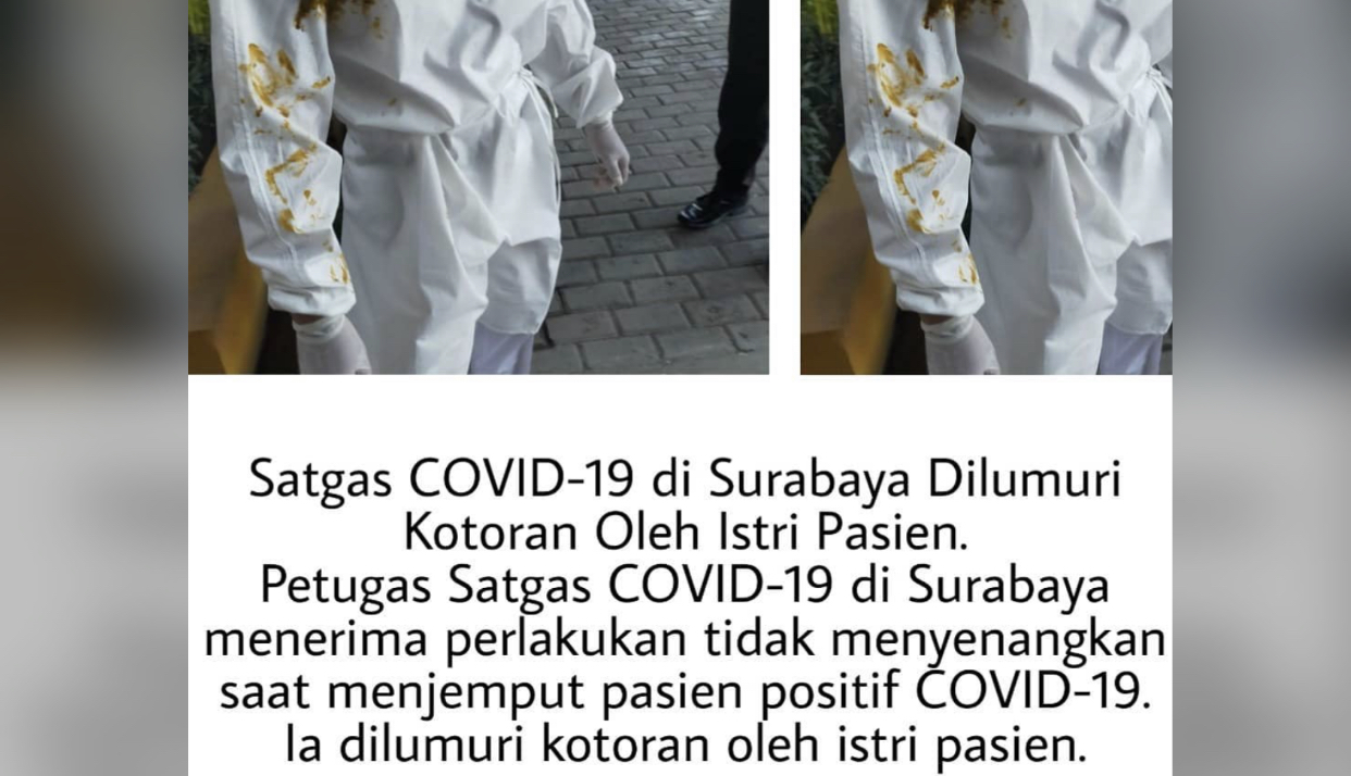 Tenaga Kesehatan (nakes) Puskesmas Sememi dilumuri kotoran oleh istri pasien Covid-19. (Foto: Istimewa)