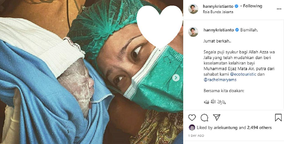 Unggahan foto ketika Rachel Maryam melahirkan bayi laki-laki melalui persalinan caesar, pada Jumat 2 Oktober 2020. (Foto: Instagram)