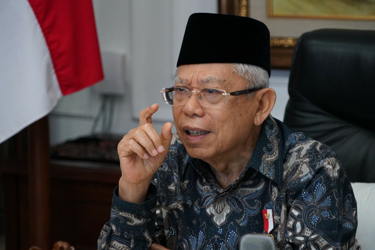 Wakil Presiden (Wapres) K.H. Ma’ruf Amin saat pembukaan Pra Ijtima Sanawi (annual meeting) Dewan Pengawas Syariah (DPS) se Indonesia tahun 2020 secara daring, Senin 12 Oktober 2020. (Setwapres)