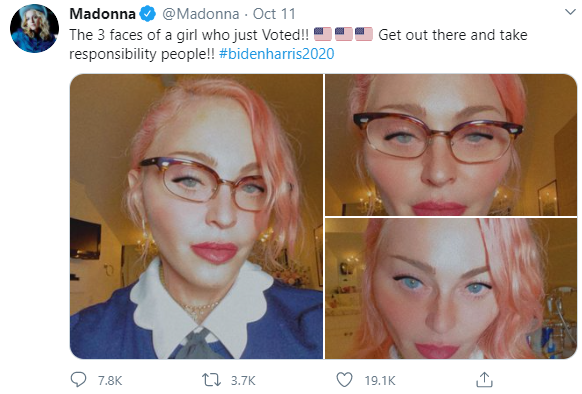 Penyanyi Madonna menyatakan dukungan kepada Joe Biden sebagai Presiden Amerika Serikat baru. Pernyataan ini disampaikan secara terbuka lewat akun media sosial Twitter dan Instagram. (Foto: Dok. Madonna)