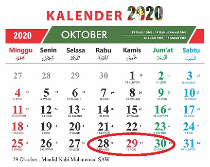Ilustrasi kalender bulan Oktober 2020. (Foto: Istimewa)