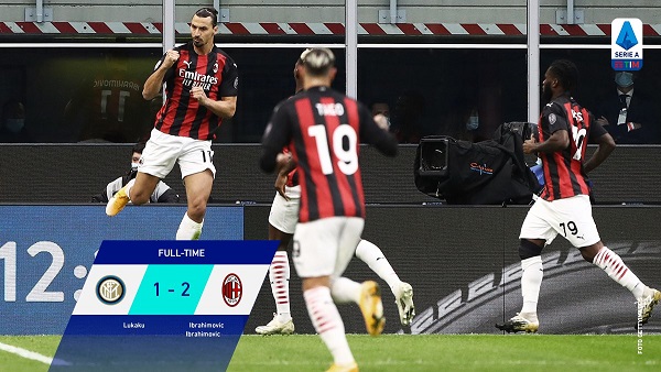 AC Milan unggul kontra Inter Milan berkat gol Zlatan Ibrahimovic. (Foto: Twitter @SerieA_EN)