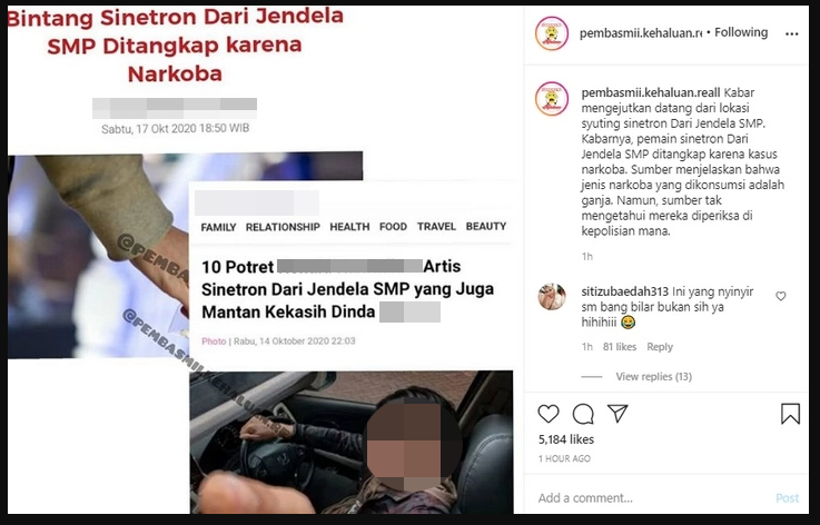 Bintang sinetron Dari Jendela SMP diduga terciduk kasus narkoba. (Foto: Instagram)
