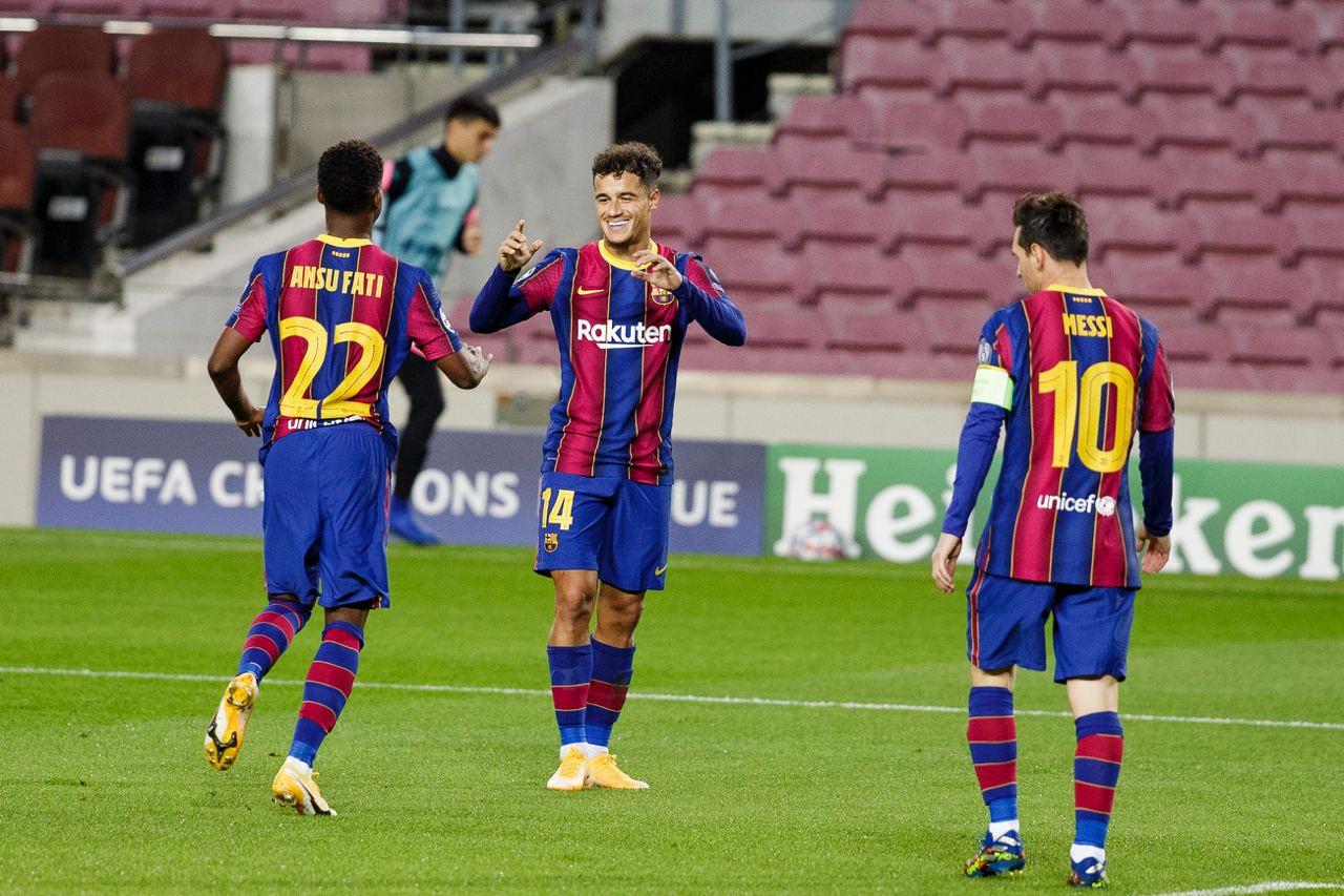 Philippe Coutinho mencetak gol ketiga Barcelona di laga kontra Ferencvaros kali ini. (Foto: Twitter/@FCBarcelona) 