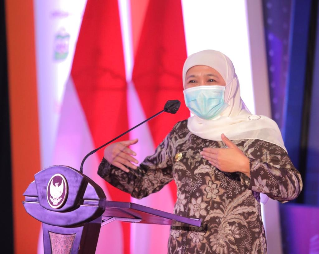 Gubernur Jatim, Khofifah Indar Parawansa ketika menyampaikan sambutan dalam pembukaan Jatim Fair 2020 di Grand City, Surabaya, Kamis 22 Oktober 2020. (Foto: Istimewa)