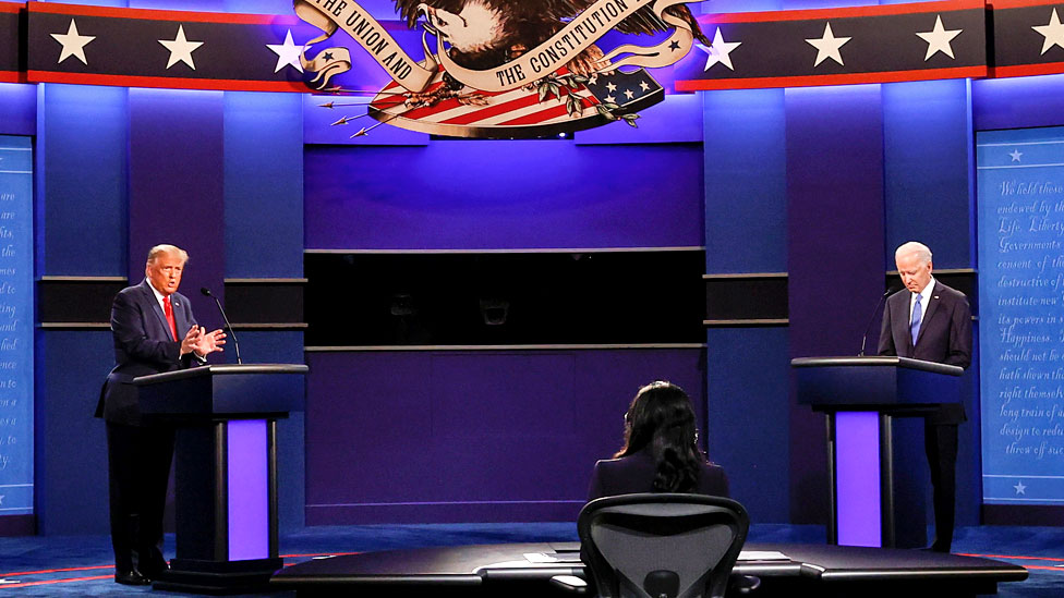 Debat Pilpres Amerika Serikat (AS) antara Donald Trump dan Joe Biden. (Foto: bbc)