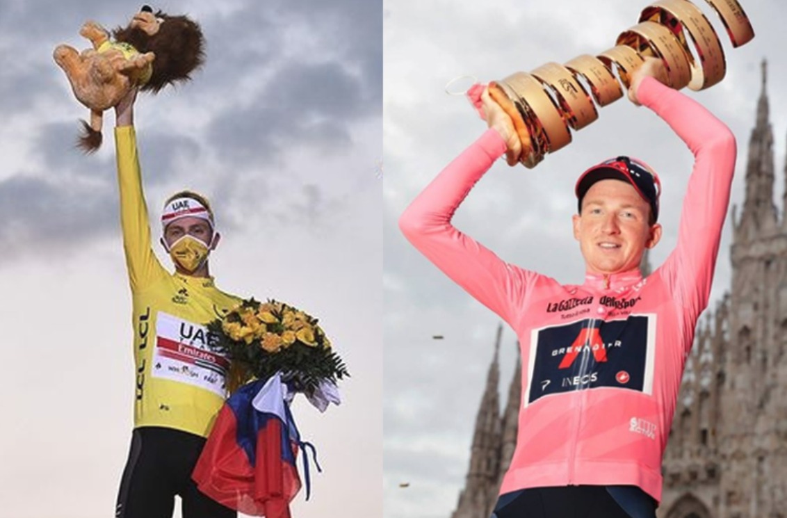 Tadej Pogacar juara Tour de France 2020 (kiri) dan Tao Geoghegan Hart juara Giro d’Italia 2020. Dua pemain ini masih dianggap 'bukan siapa-siapa'. (Foto: Istimewa)