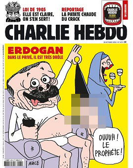 Karikatur Presiden Turki Recep Tayyip Erdogan di cover majalah Prancis, Charlie Hebdo. (Foto: Twitter)