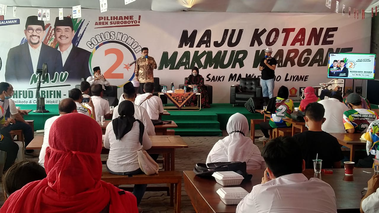 Cawali Surabaya, Machfud Arifin ketika menyampaikan programnya dihadapan Sahabat Khofifah di Posko Pemenangan MAJU, Surabaya, Minggu 1 September 2020. (Foto: Fariz Yarbo/Ngopibareng.id)