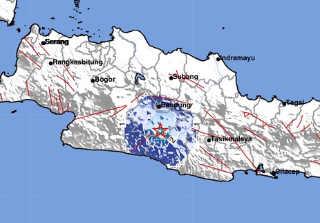 Pusat gempa yang terjadi di Kabupaten Bandung. (Foto: BMKG)