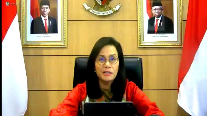Menteri Keuangan, Sri Mulyani dalam video conference dari Istana Negara Jakarta, Senin 2 November 2020. (Foto: tangkapan video youtube)