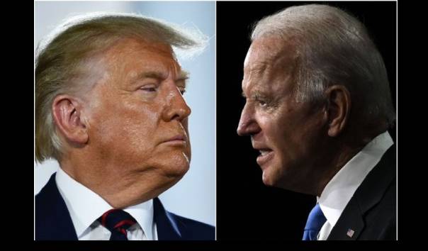 Kandidat dari Partai Republik, Trump (kiri) dan kandidat presiden dari Partai Demokrat, Joe Biden (kana), pada malam penghitungan suara Pilpres AS, 3 November 2020. (Foto: Istimewa)