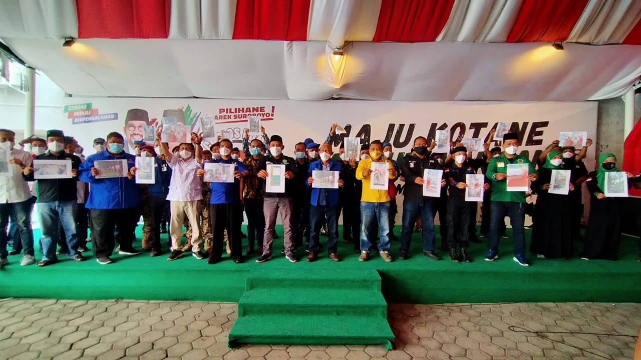 Ada sebanyak 8 parpol deklarasi Satgas GEBRAK di Posko Pemenangan MAJU, Surabaya, Sabtu 7 November 2020. (Foto: Fariz Yarbo/Ngopibareng.id)