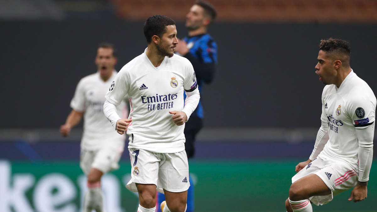 Eden Hazard membuka skor untuk Real Madrid saat mengalahkan Inter Milan 2-0. (Foto: Twitter/@realmaadrid)