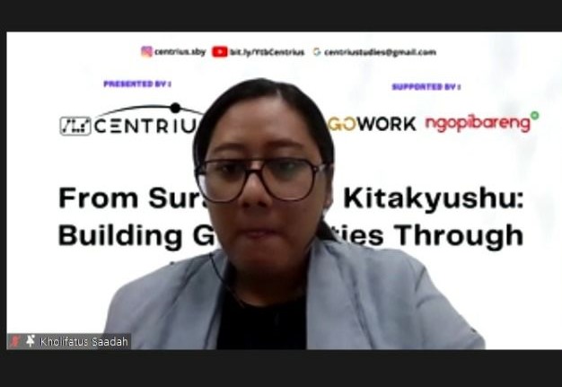 Ekskursus Centrius yang membahas tentang sister city antara Surabaya dan Kota Kitakyushu Jepang, berlangsung lewat webinar. (istimewa)