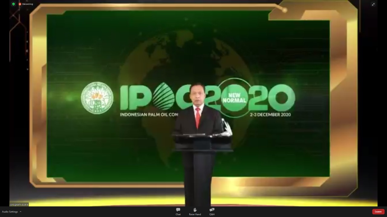  Ketua Umum GAPKI (Gabungan Pengusaha Kelapa Sawit Indonesia), Joko Supriyono, saat memberikan opening speech pada IPOC (Indonesian Palm Oil Conference) 2020 New Normal yang diselenggarakan secara virtual, Rabu, 2 Desember 2020. (Foto: IPOC)