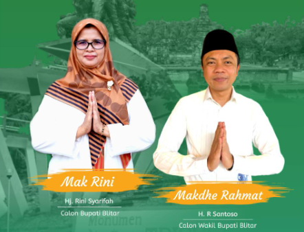 Pasangan calon (paslon) Bupati Blitar dan wakilnya, Rini Syarifah-Rahmat Santosa. (Foto: Instagram Mak Rini)