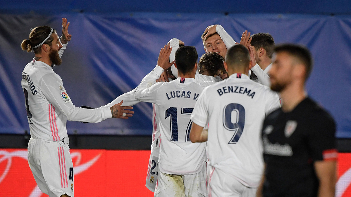 Para pemain Real Madrid merayakan gol Toni Kroos. (Foto: Twitter/@realmadrid) 