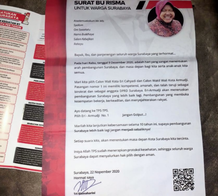 Surat Risma kepada warga Surabaya. (Foto: Istimewa)