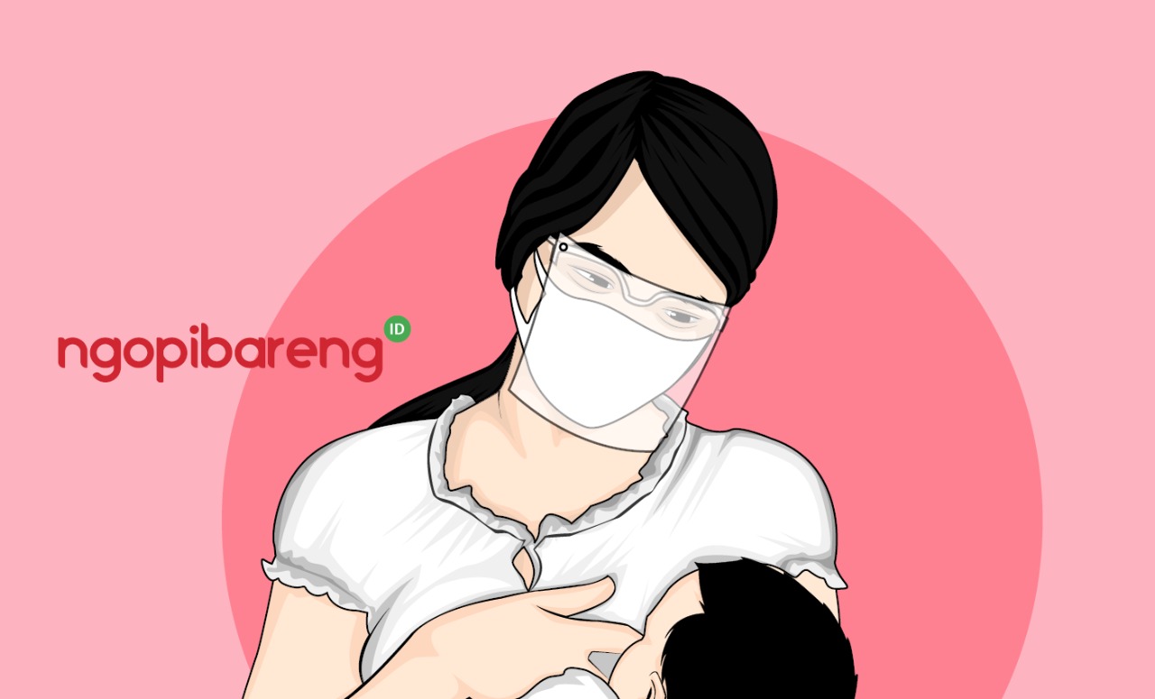 Ilustrasi ibu menyusui bayinya. (Grafis: Fa Vidhi/Ngopibareng.id)