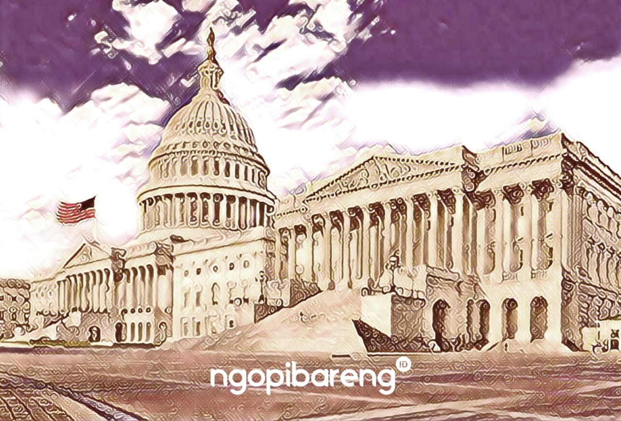 Ilustrasi Gedung Capitol, kompleks gedung kongres. (Grafis: Fa Vidhi/Ngopibareng.id)