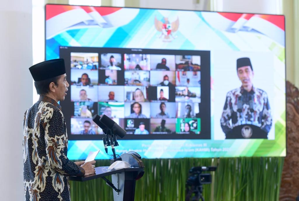 Presiden saat memberikan sambutan secara virtual pada Rakornas III KAHMI, Jumat, 15 Januari 2021. (Foto: BPMI) 