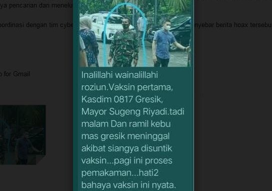Capture berita hoax yang tersebar di media sosial Whatsapp. (Foto: Istimewa)