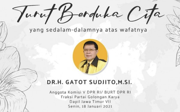 Ucapan duka cita kepada Gatot Sudjito dari DPR RI. (Foto: Instagram DPR RI)