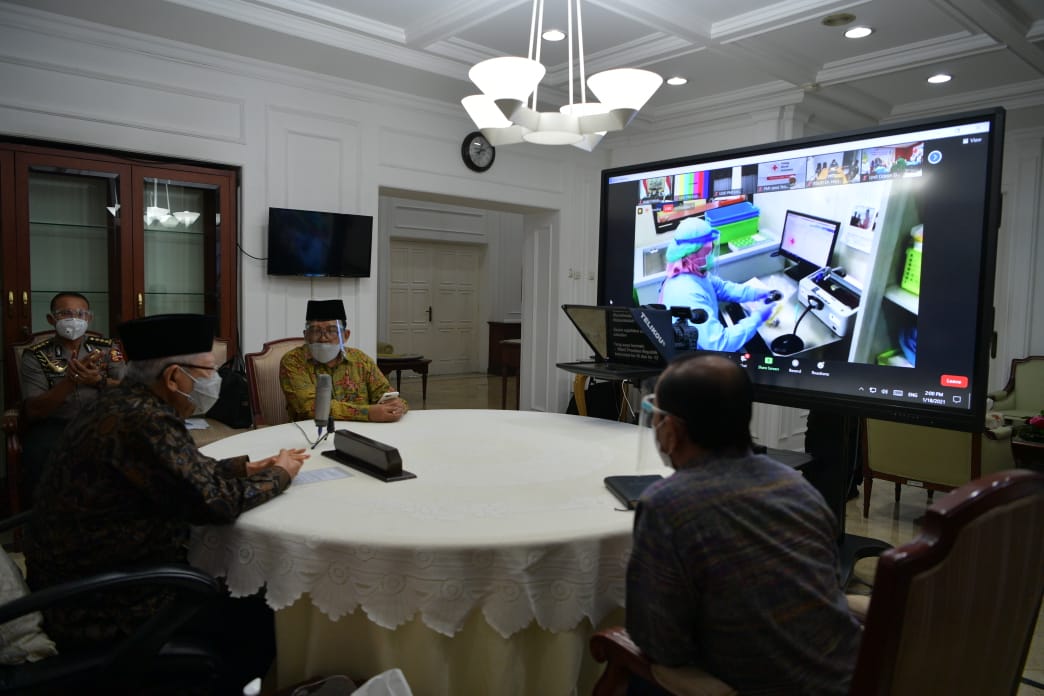 Wapres KH Maruf Amin canangkan gerakan nasional donor plasma konvalesen secara virtual. (Foto: Setwapres)