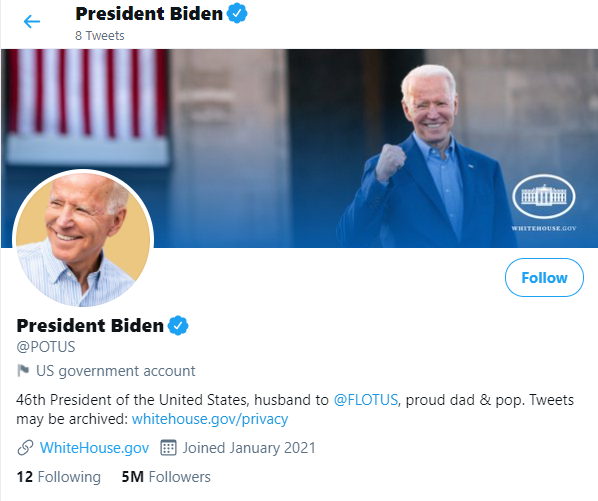 Akun Twitter Presiden Amerika Serikat, Joe Biden. (Foto: Twitter)