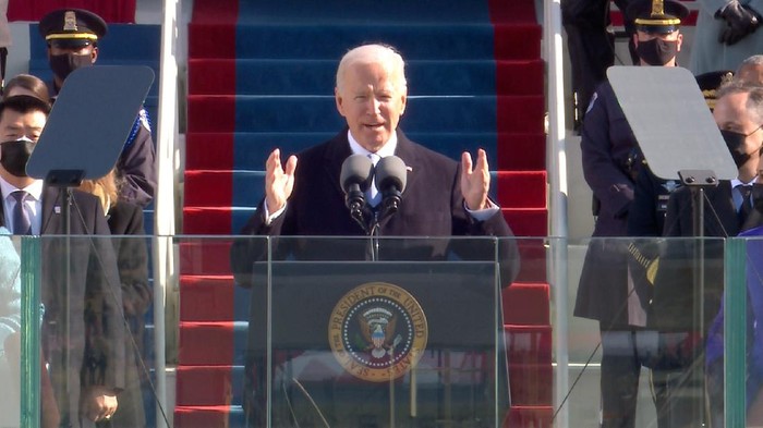 Presiden Amerika Serikat (AS), Joe Biden saat menyampaikan pidato pelantikan. (Foto: afp)